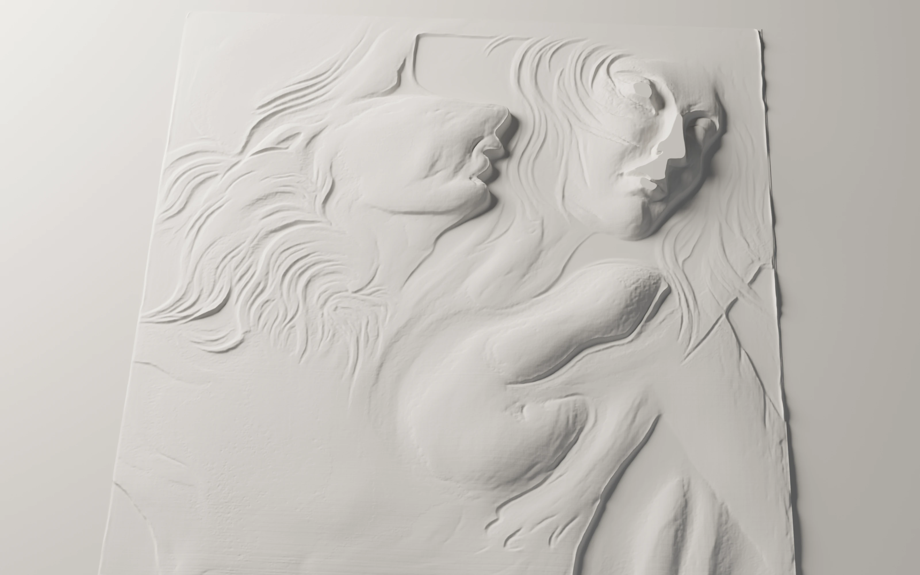Khwaab carved in plaster, rendered in Blender under raking light